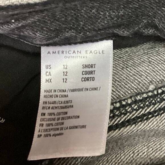 American Eagle Women's Gray Distressed High Rise Cropped Straight Denim Jeans 12 - Picture 4 of 4